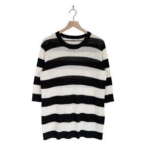Dorothee Schumacher Open Knit Striped Sweater Top Silk Blend Black Cream Sz M